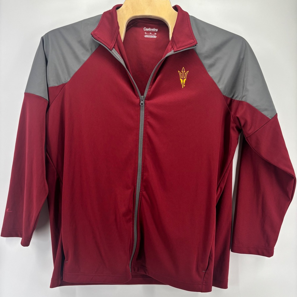 Captivating ASU Sun Devils Full Zip Jacket Mens XL Maroon Grey Performance NCAA